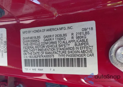 2019 Acura Tlx Advance Pkg из США, поврежденный, VIN 19UUB2F87KA005375